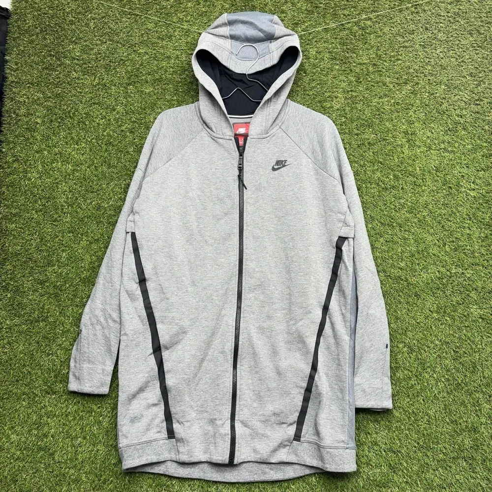 Nike Tech Windrunner Jacket Womens Large Grey Full Zip High Neck Lined Pockets